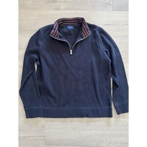 Faconnable Mens Cotton Long Sleeve 1/4 Zip Solid Navy Pullover Sweater Size L